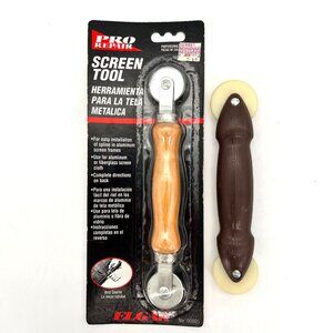 Screen Repair Installation Tool Wooden Handle Metal Wheels & Extra Plastic Tool